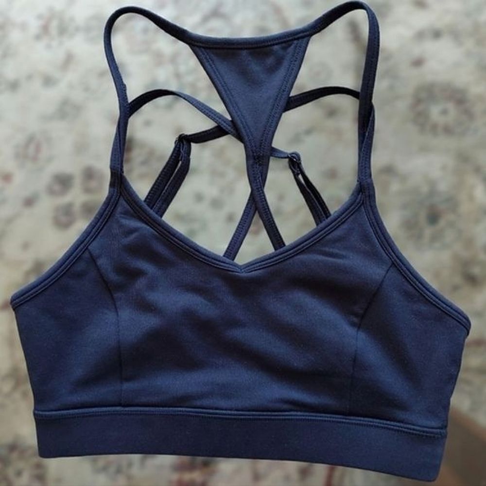 MPG black criss-cross racerback v-neck low impact sports bra